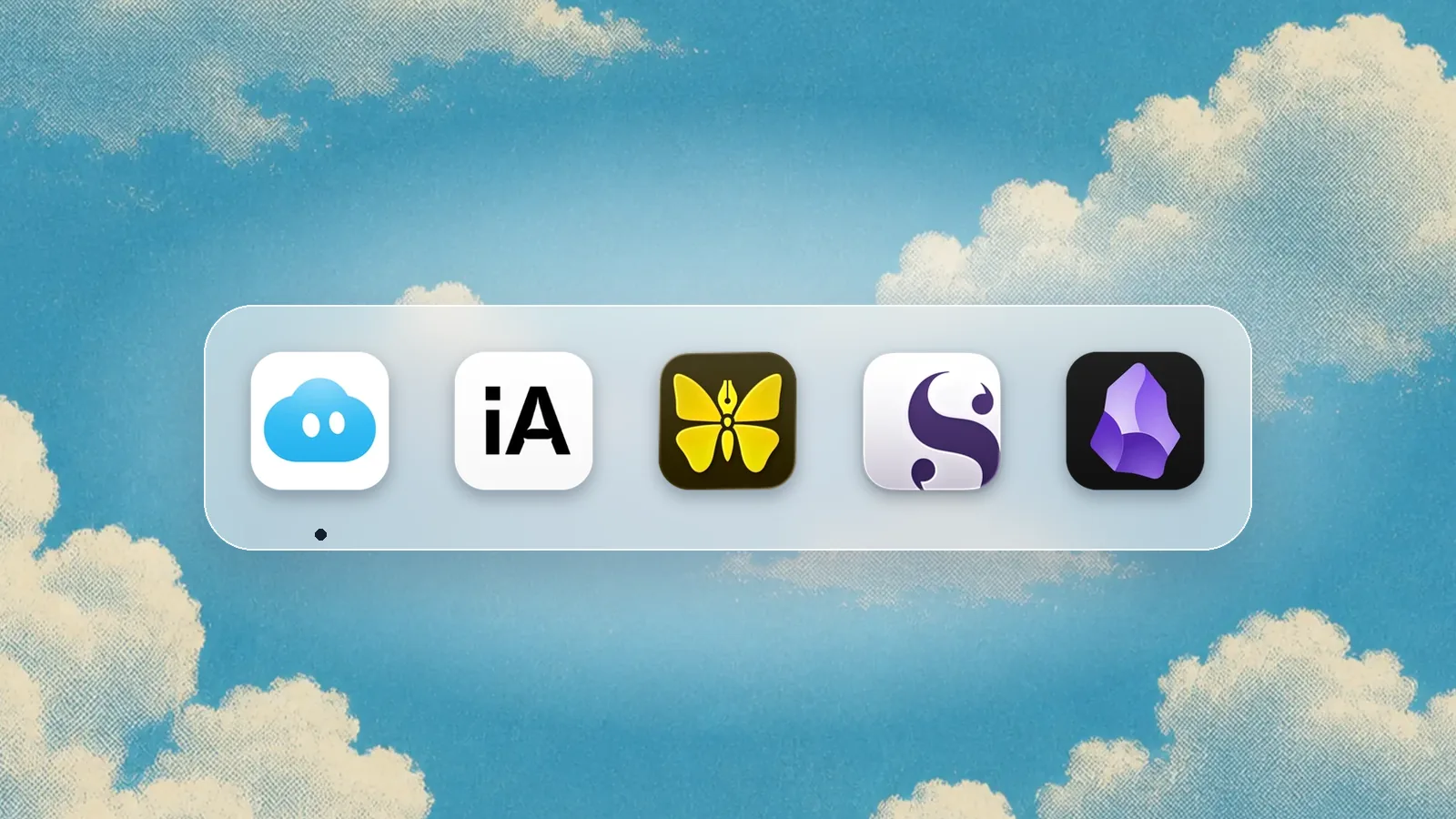 App icons of Nudge, iA Writer, Ulysses, Scrivener, Obsidian